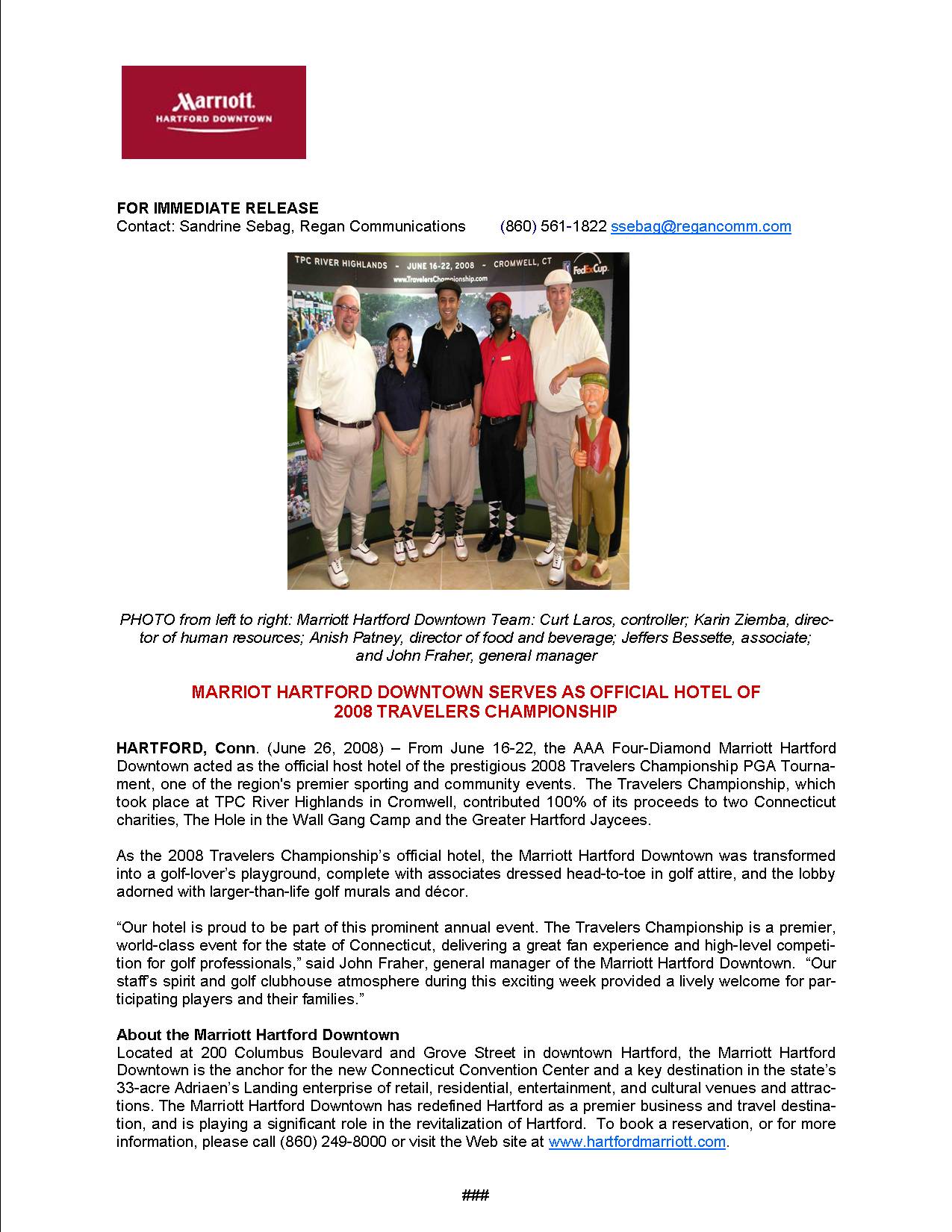Travelers Golf release and photo